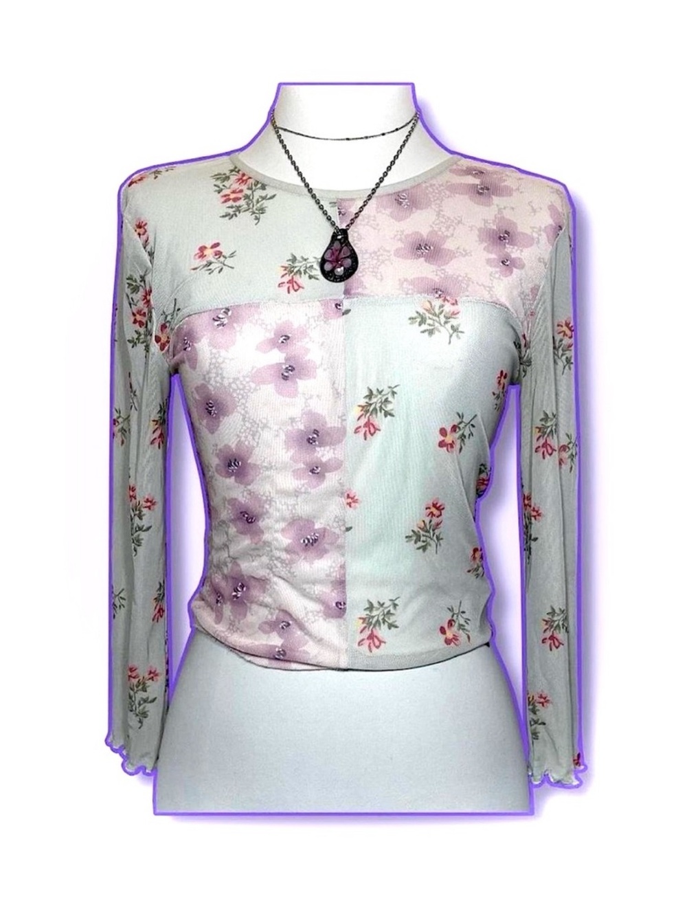 Urban Outfitters Floral Patchwork Mesh Top